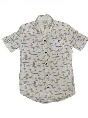 Caribbean Joe Boys Tropical Beach Print Linen Blend Button-Down Shirt